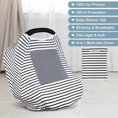 Lucine nursing cover doubles as shopping cart cover to keep baby cozy.