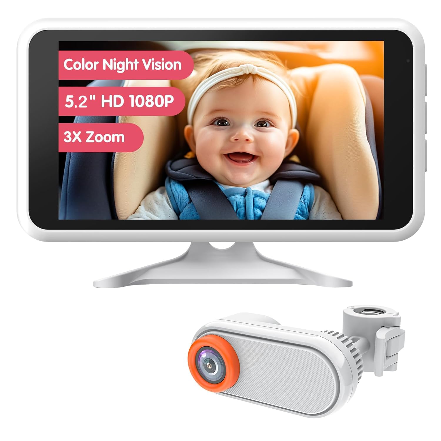 LUCKVIEW baby camera with IR night vision for clear low-light backseat monitoring