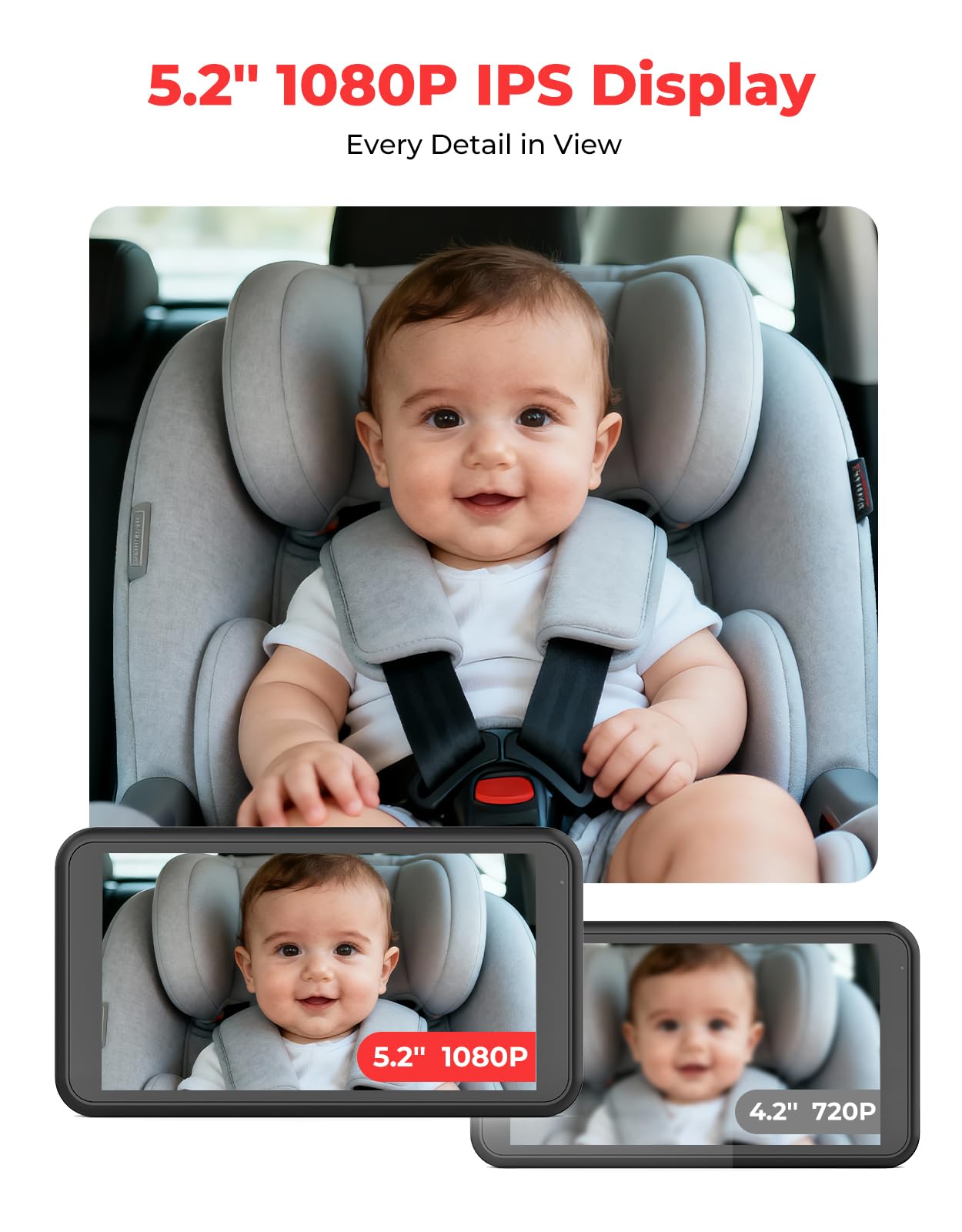 Luckview BM2A 3X zoom view shows baby yawns while you drive