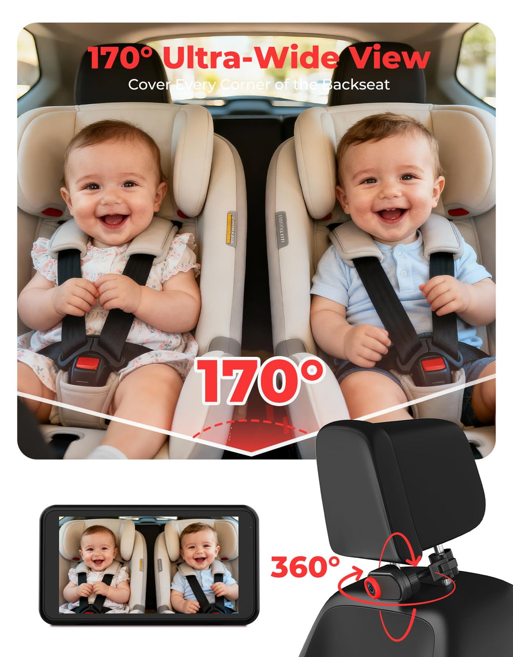 Luckview BM2A 170° wide-angle view captures the full back seat