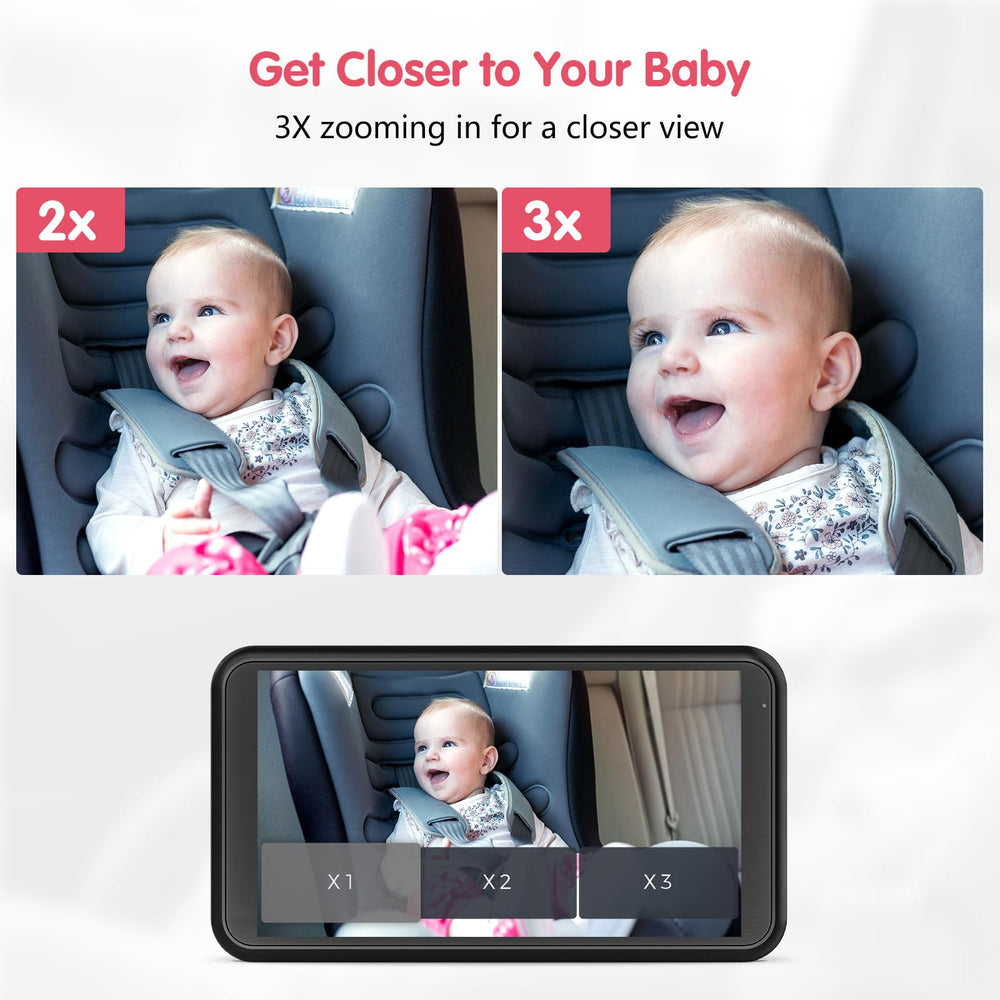 LUCKVIEW BM3 360-degree rotation view provides flexible angles for back-seat monitoring.