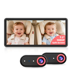 LUCKVIEW BM5PRO 7.2-inch display with dual-camera feed for monitoring two kids on the go