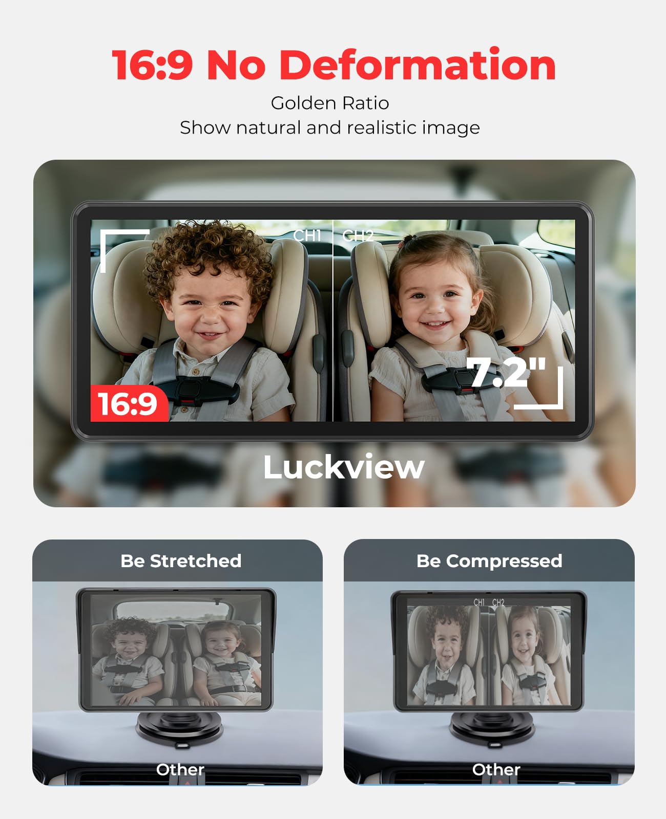 LUCKVIEW BM5PRO wide-angle dual cameras cover rear seats with minimal blind spots.