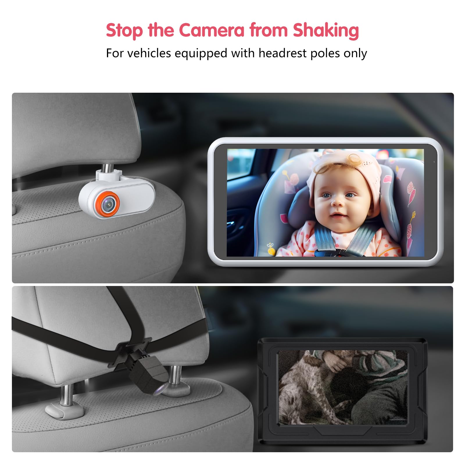 LUCKVIEW headrest mount provides 170-degree wide backseat view
