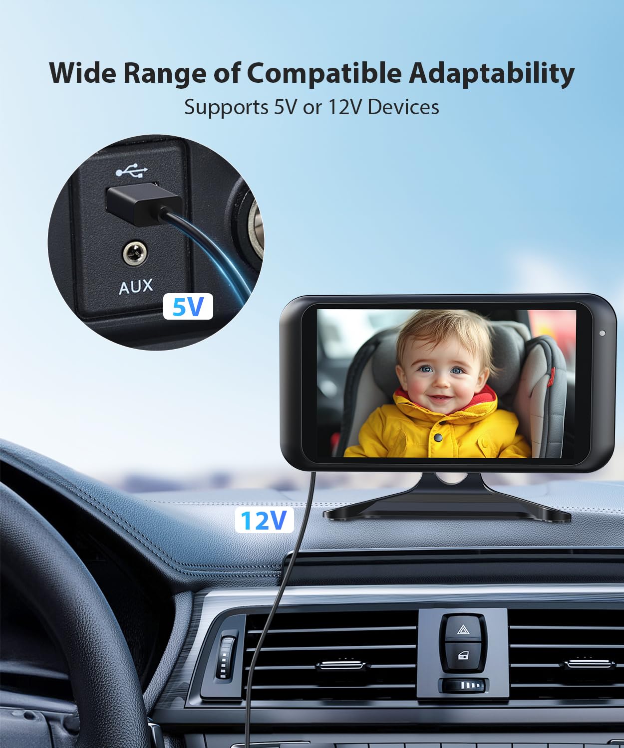 Luckview power-delivery cable provides stable 5V input to 12V output for reliable camera function.