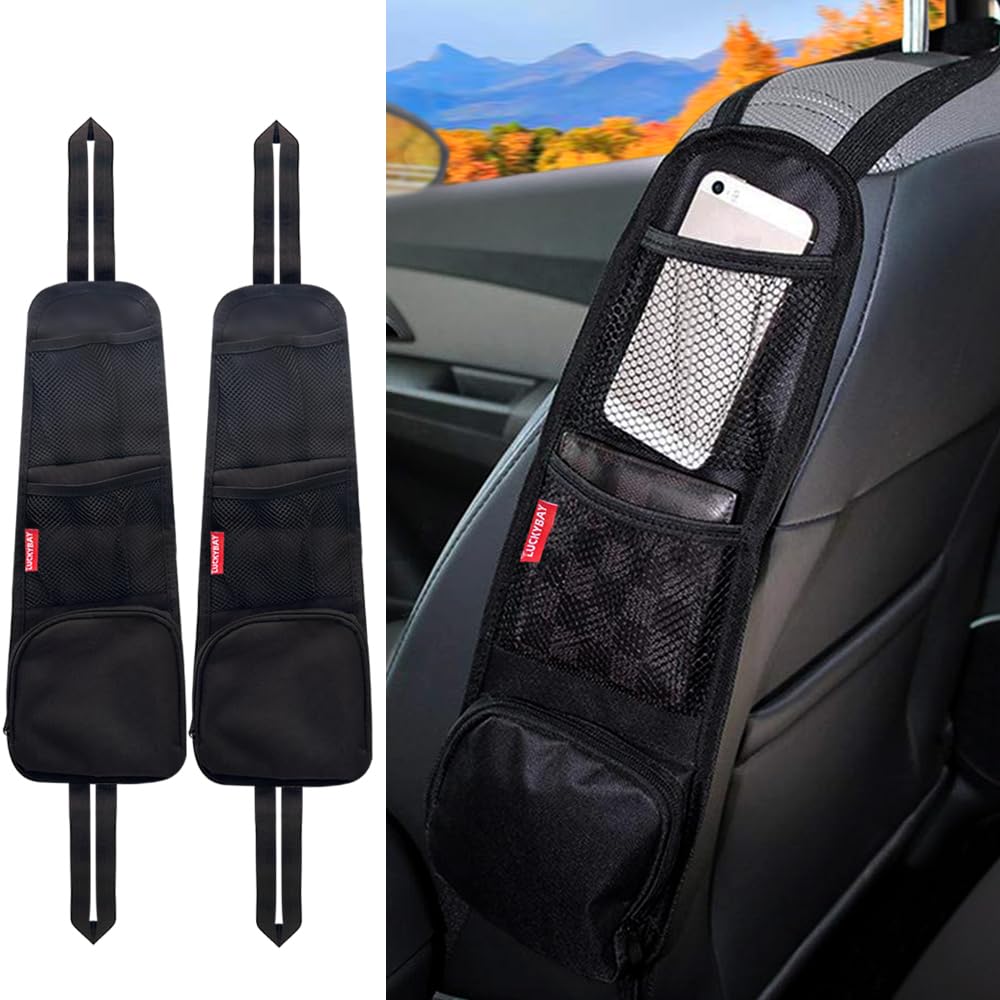 Luckybay car seat side organizer front seat setup for easy-access storage during drives