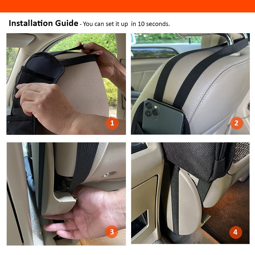Luckybay car seat side organizer zip pocket secures receipts and small gadgets
