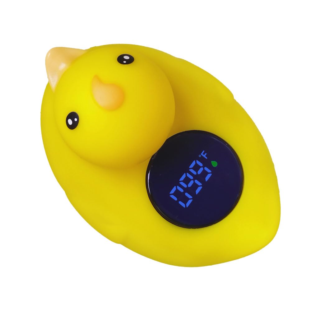 lucmodns baby bath thermometer with duckling design floating in tub for safe bath temperatures