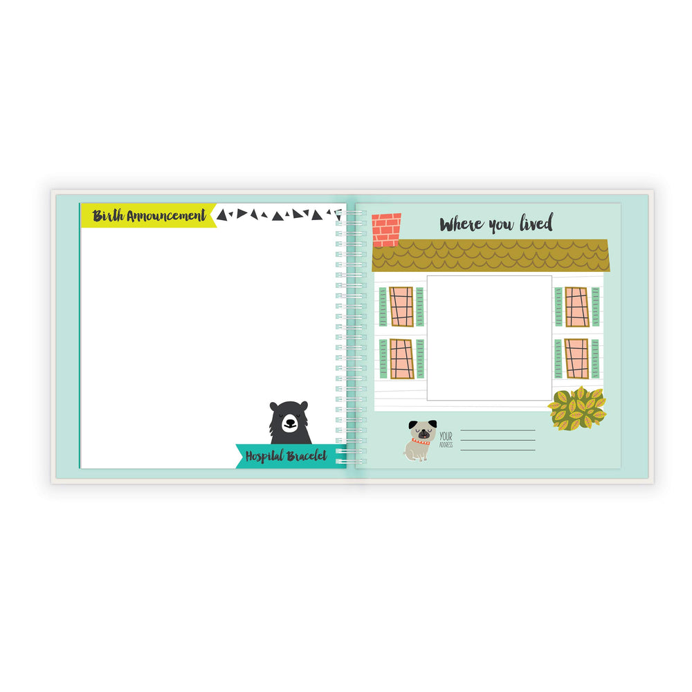 Lucy Darling memory book progression pages map baby’s five-year journey.