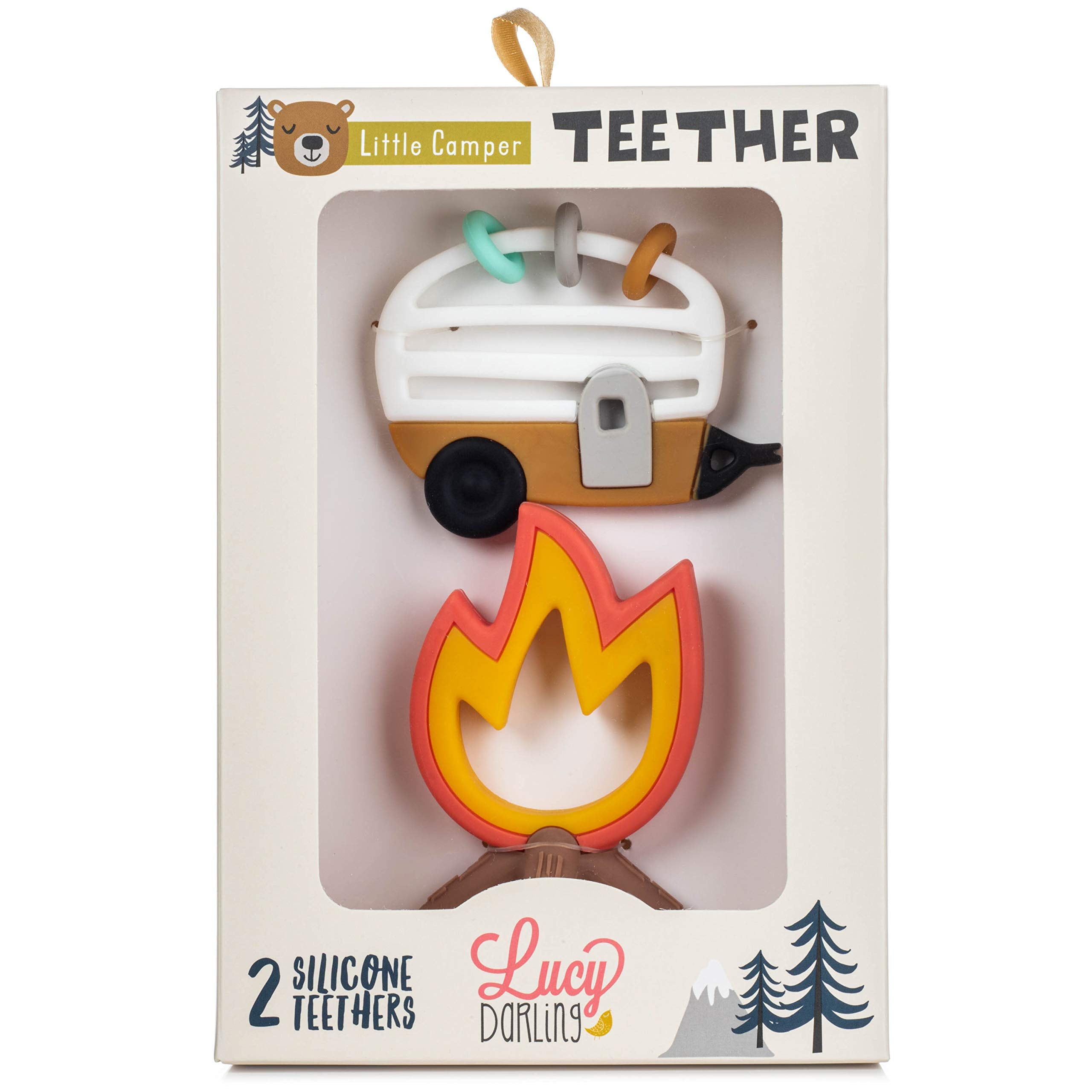 Lucy Darling Little Camper teether easy-clean surface simplifies cleanup after playtime.