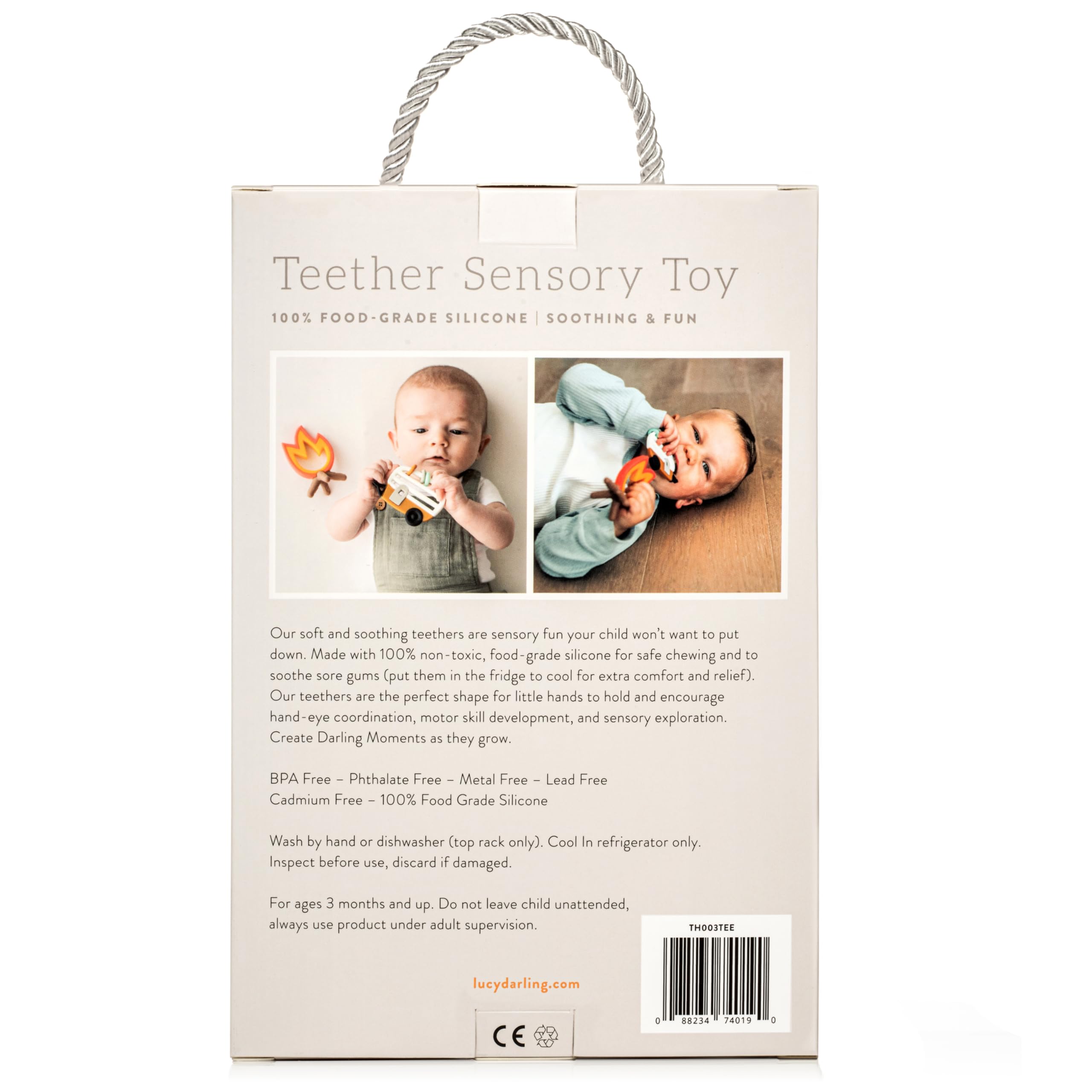 Lucy Darling Little Camper teether gift-ready packaging suits baby showers and registries.