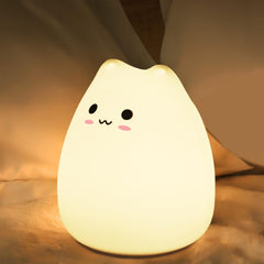 Lueudu LED Cat Night Light front view with soft glow for bedtime comfort.