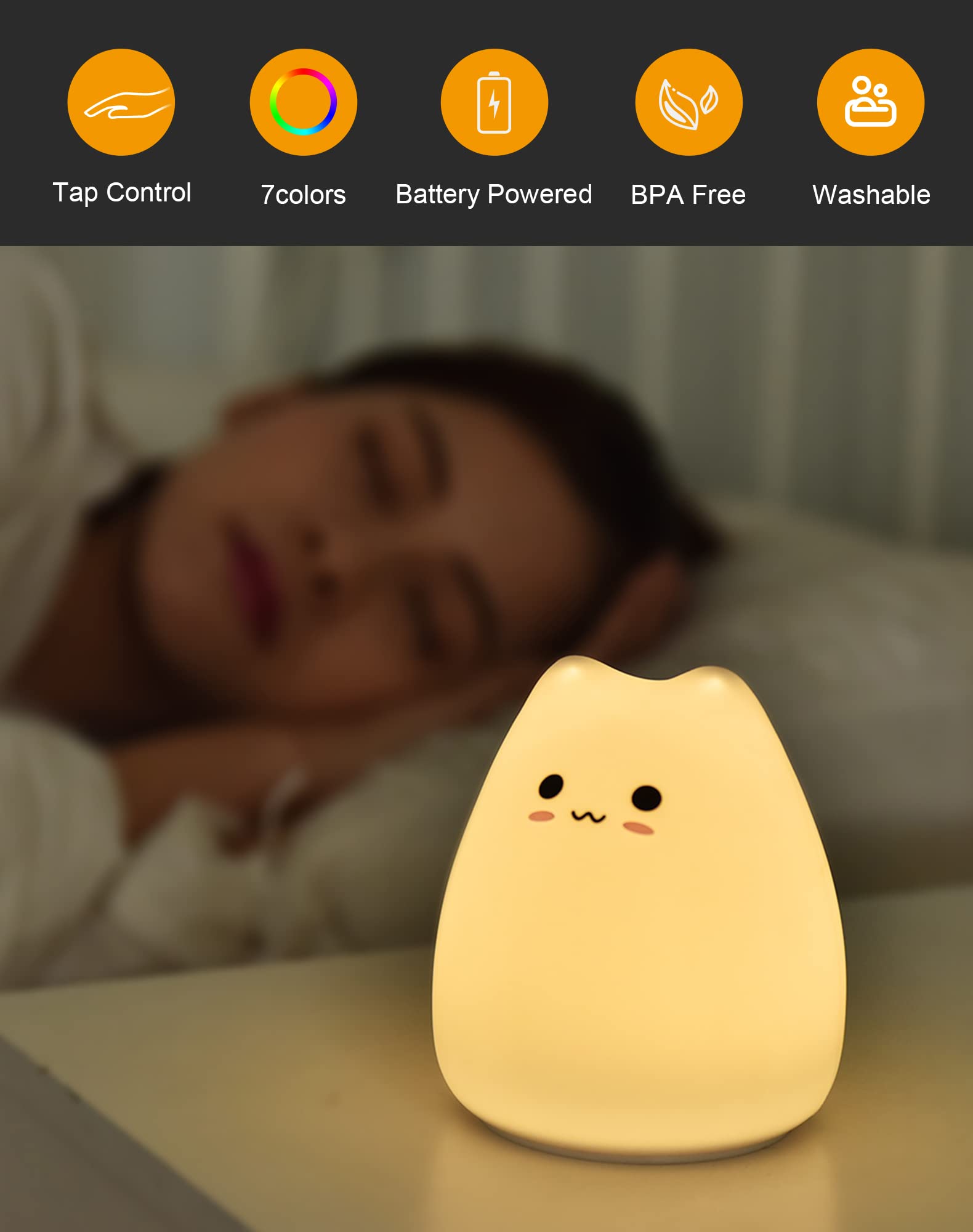 Lueudu LED Cat Night Light silicone material feels soft and kid-friendly.