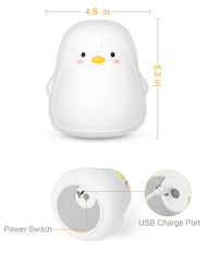 Lueudu Penguin Night Light charging and built-in 1200mAh battery for long nights.