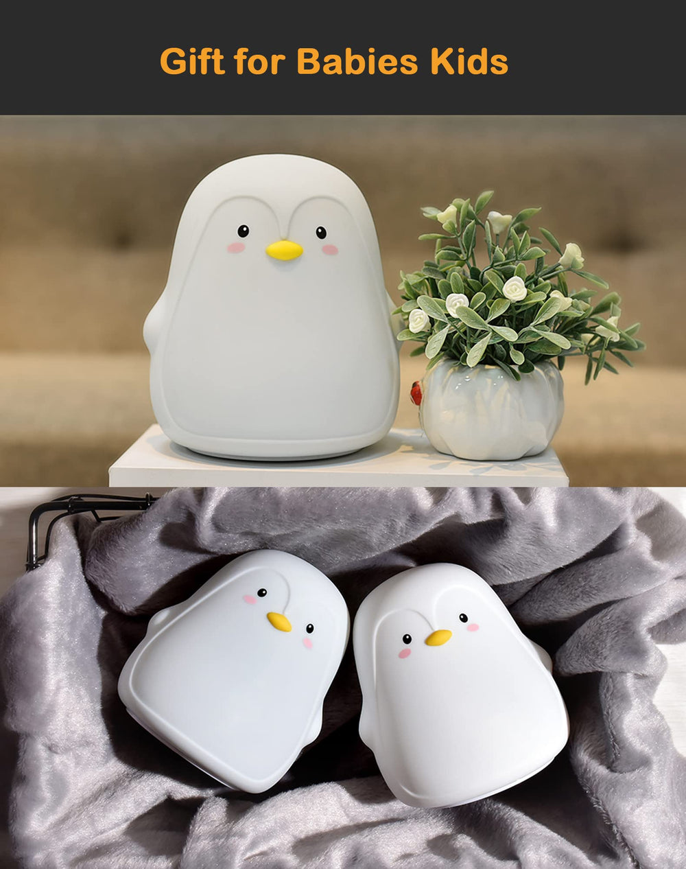 Lueudu Penguin Night Light gift-pack preview, perfect Christmas gift for kids and babies.
