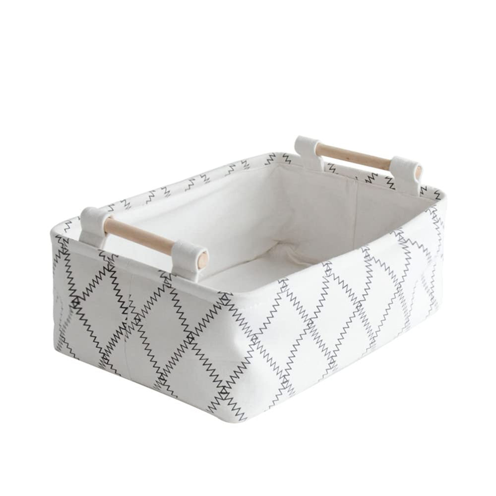 LUFOFOX decorative collapsible bin with wooden handles for stylish storage.