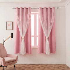 LUGOTAL Pink Curtains double-layer design offers soft light diffusion in a girl's room.