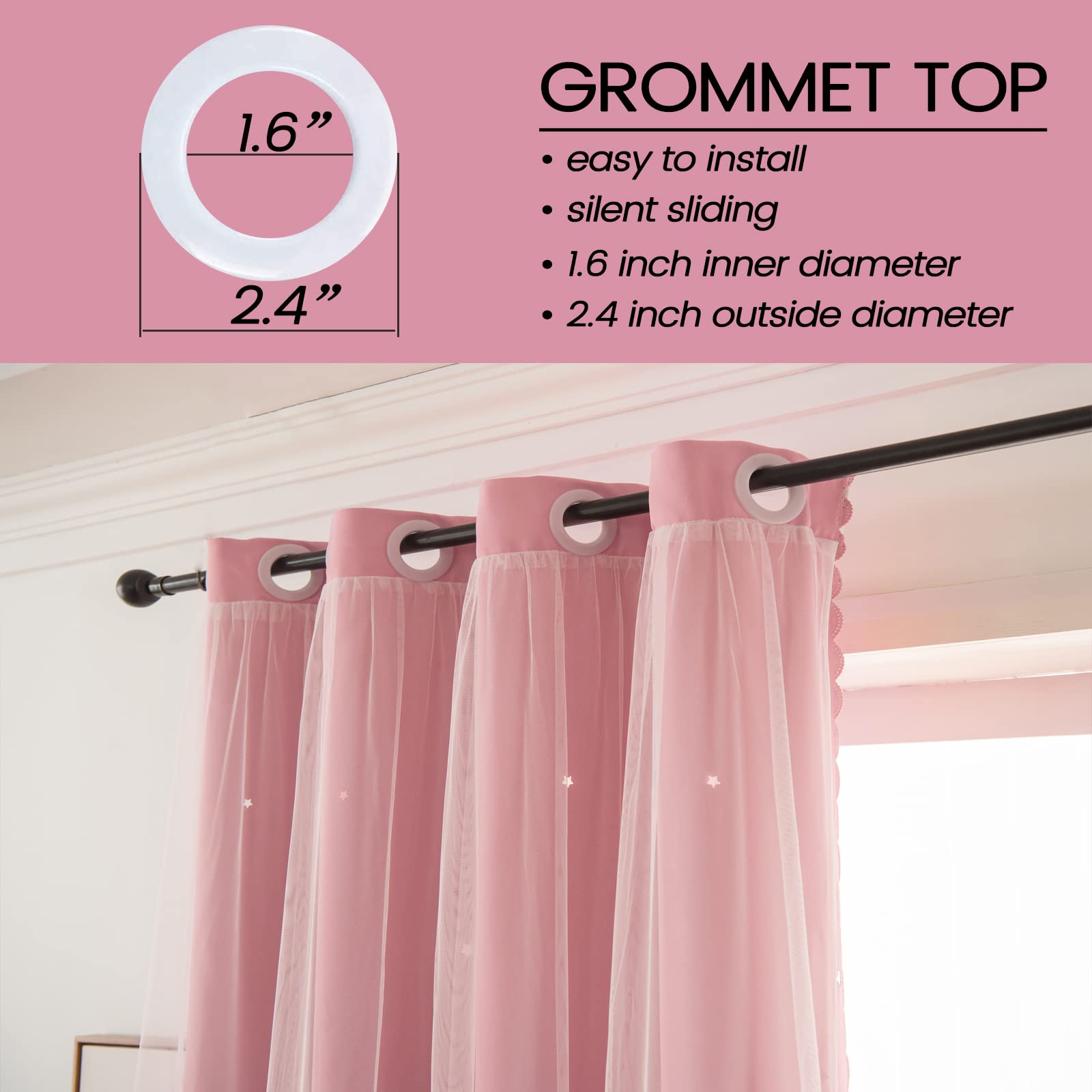 LUGOTAL pink star-cutout curtain in living room creates cozy, kid-friendly atmosphere.