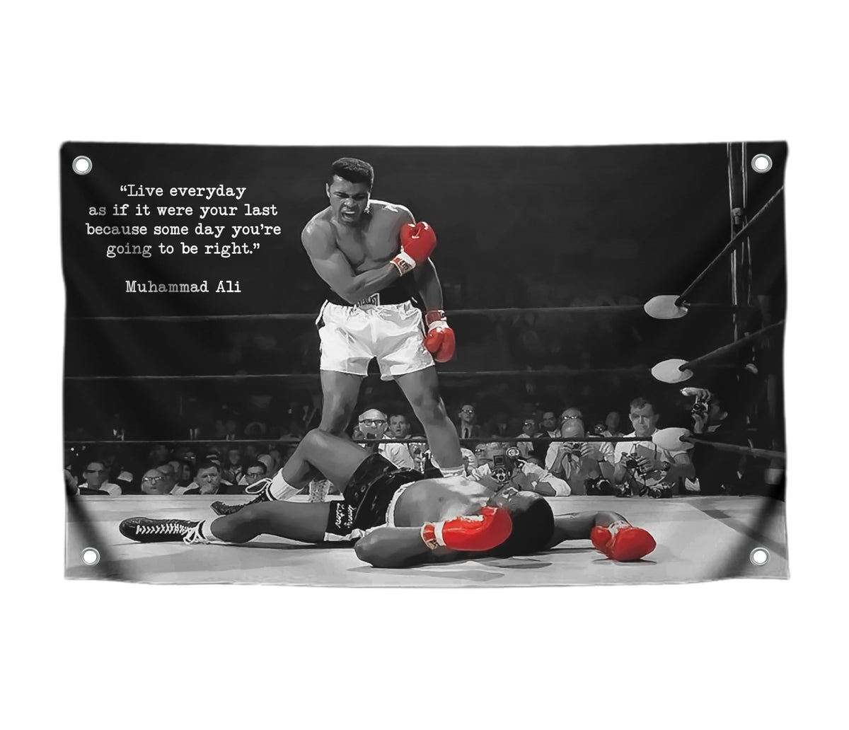 LUIVI Male Ali flag 3x5 front view with four grommets for dorm and gym decor.