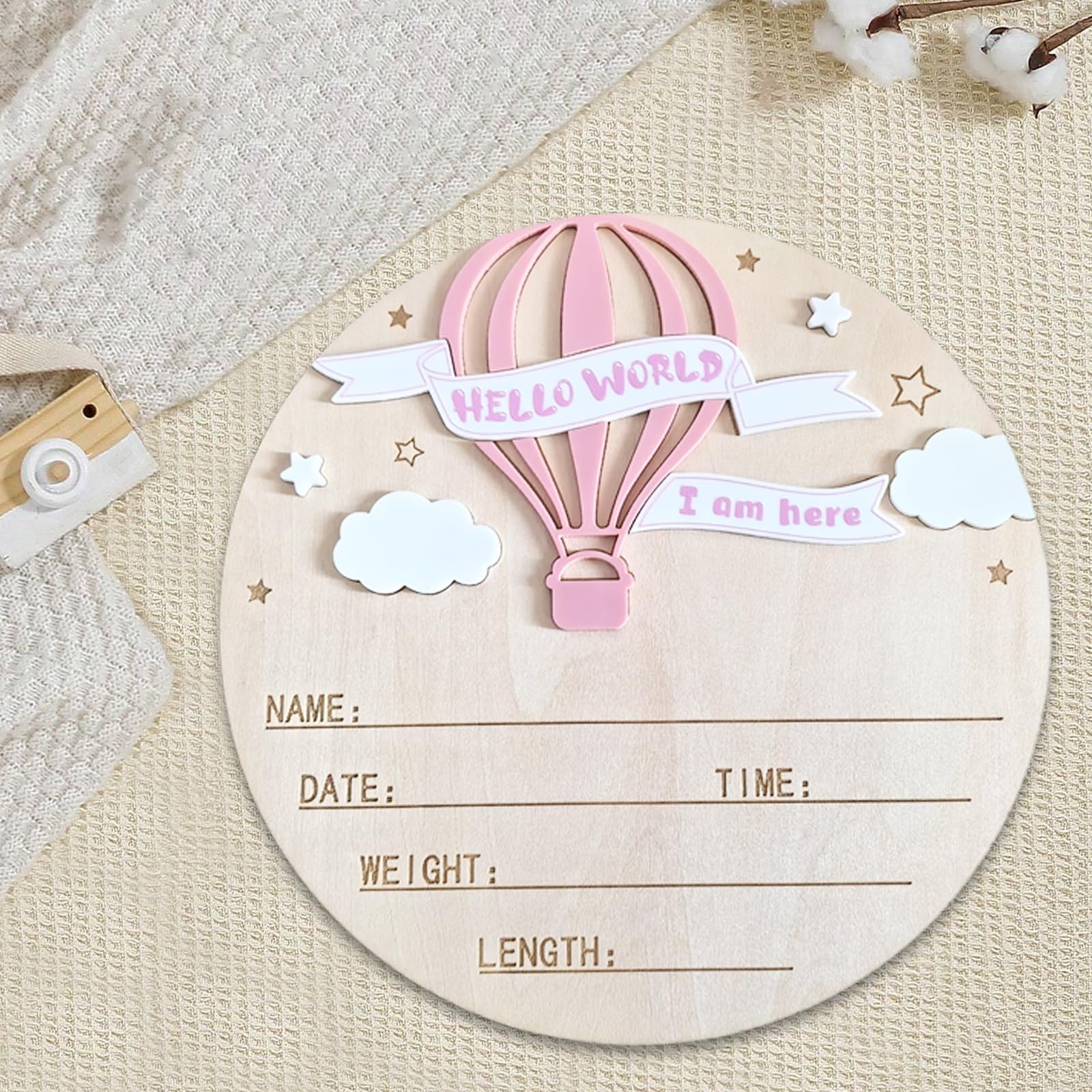 LUJIEBANG birth stats sign pink, highlights name, date, weight, and height in one keepsake.