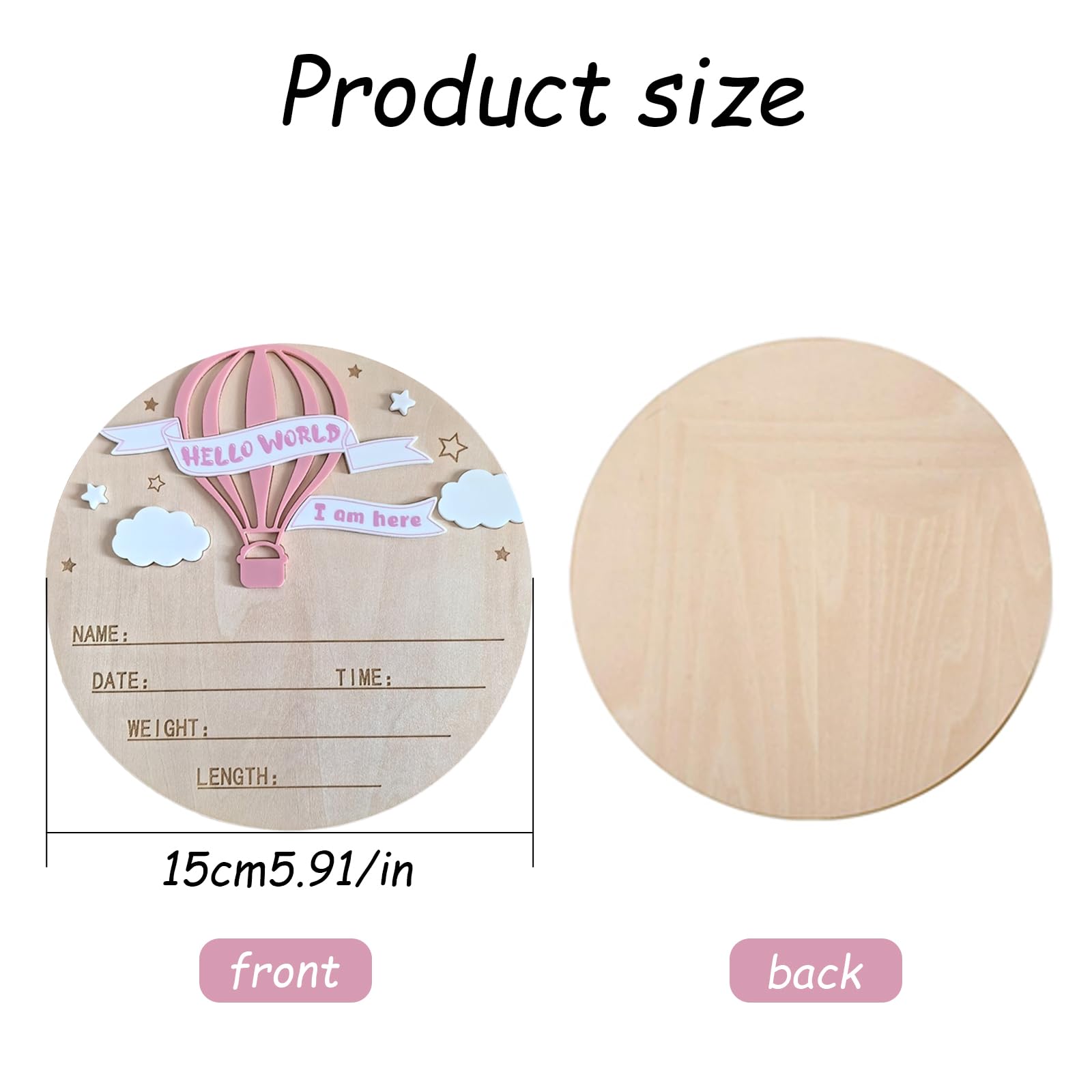 LUJIEBANG front view pink sign, lightweight wood for desk displays and birth announcements.