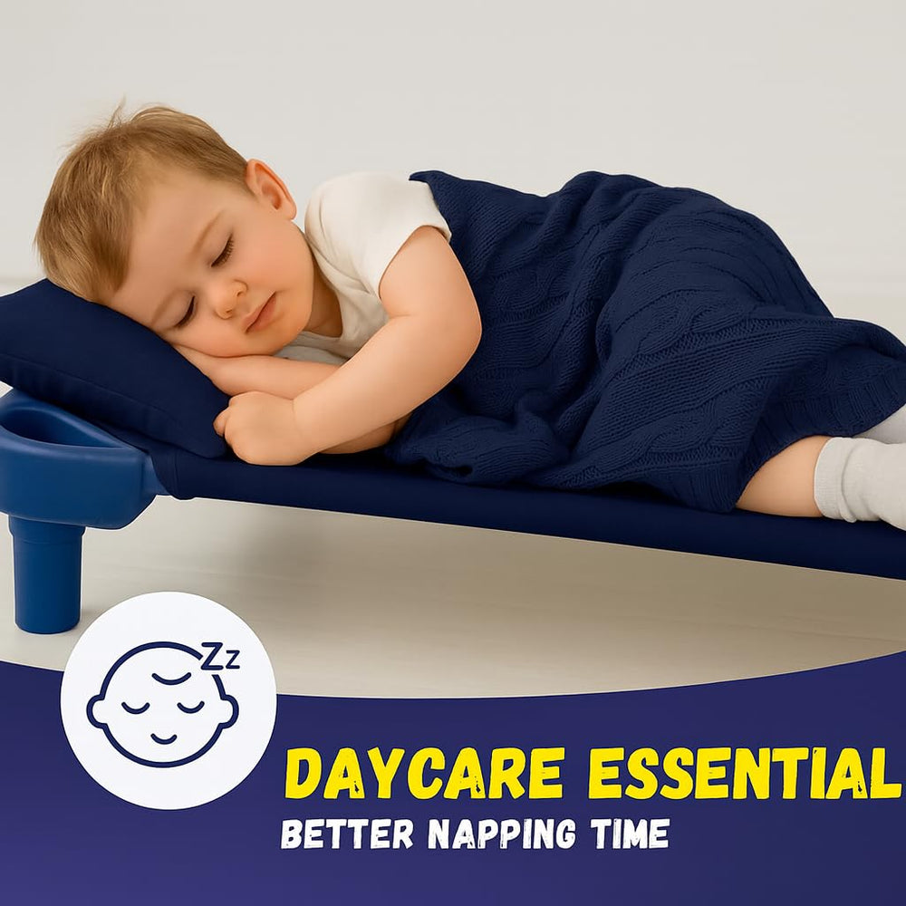 Lukeville 22x52 navy fitted cot sheet for daycare settings and home use