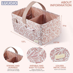 LUKJOJO Floral Diaper Caddy Handles portable design for on-the-go diaper changes.