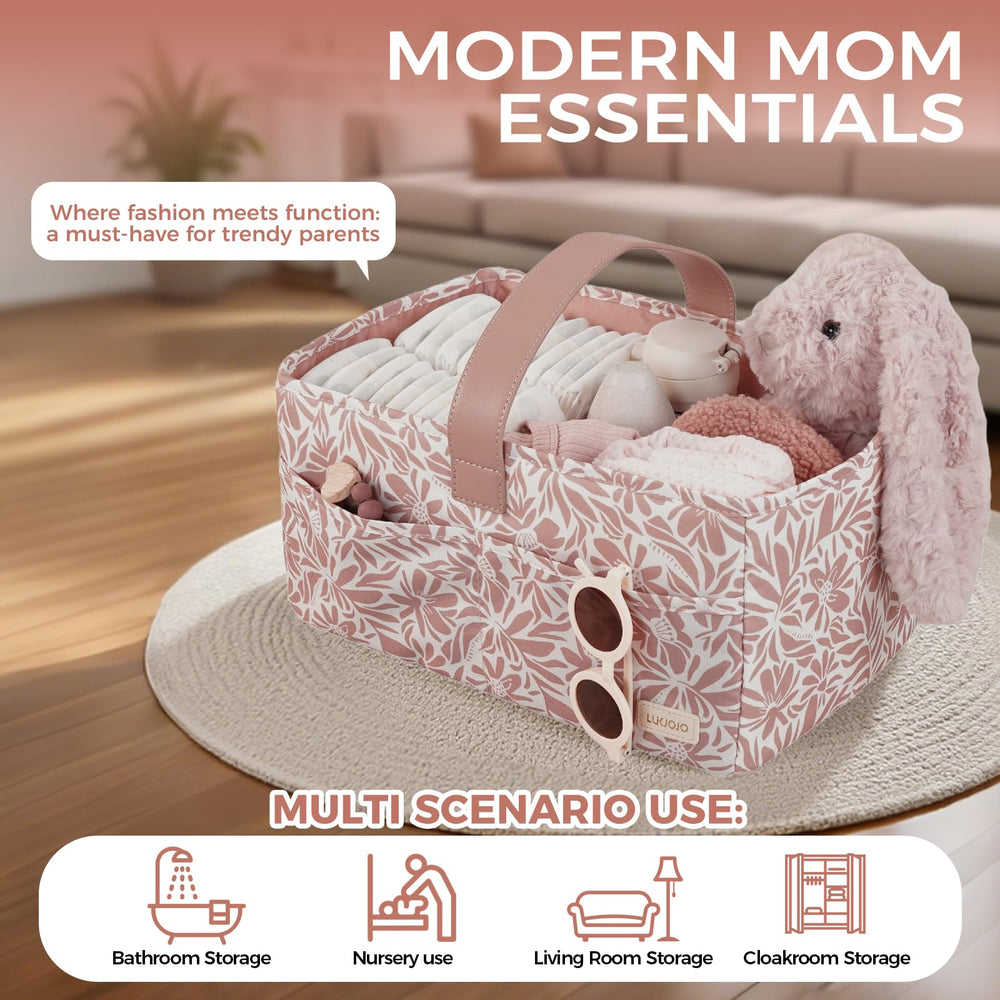 LUKJOJO Floral Diaper Caddy Water-Resistant fabric resists spills for easy cleanup.