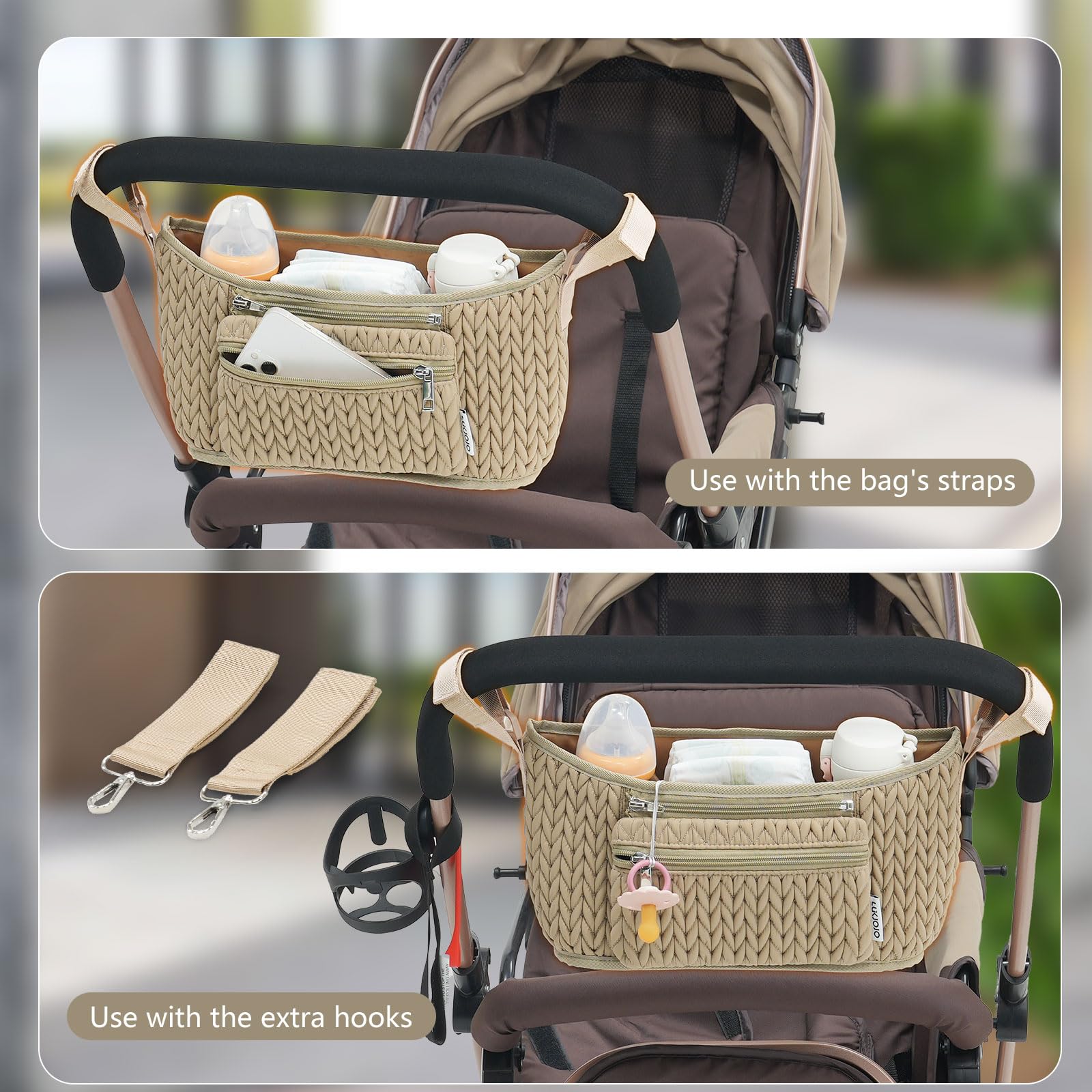 LUKJOJO adjustable dividers customize space for bottles, diapers, and toys.