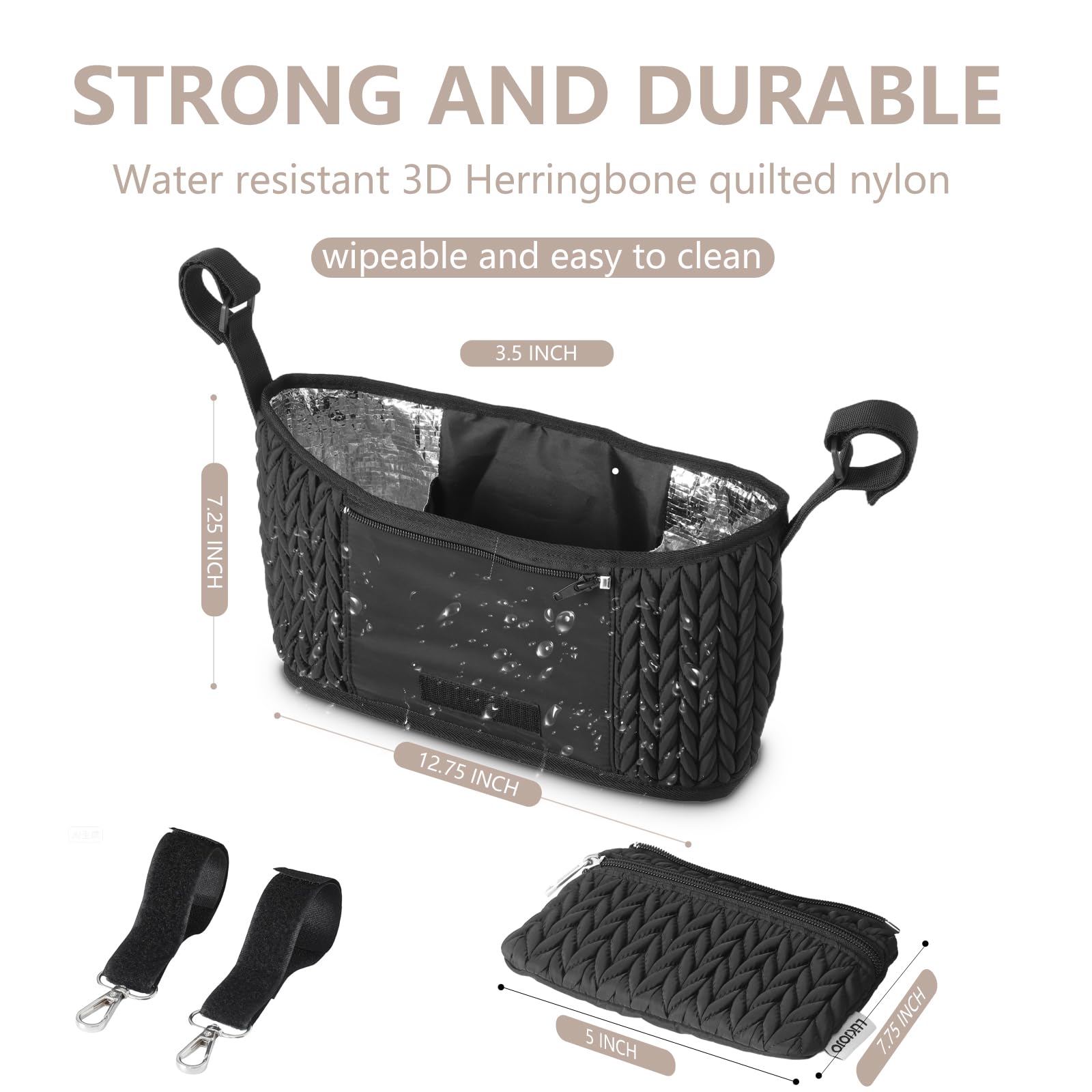 LUKJOJO rear mesh pocket keeps small items within reach during walks.