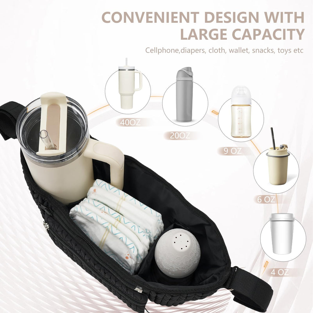 LUKJOJO stroller organizer rear mesh pocket adds breathability and extra storage during walks.