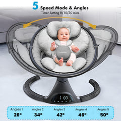 Lulabelle electric baby swing seat closeup showing soft fabric and harness