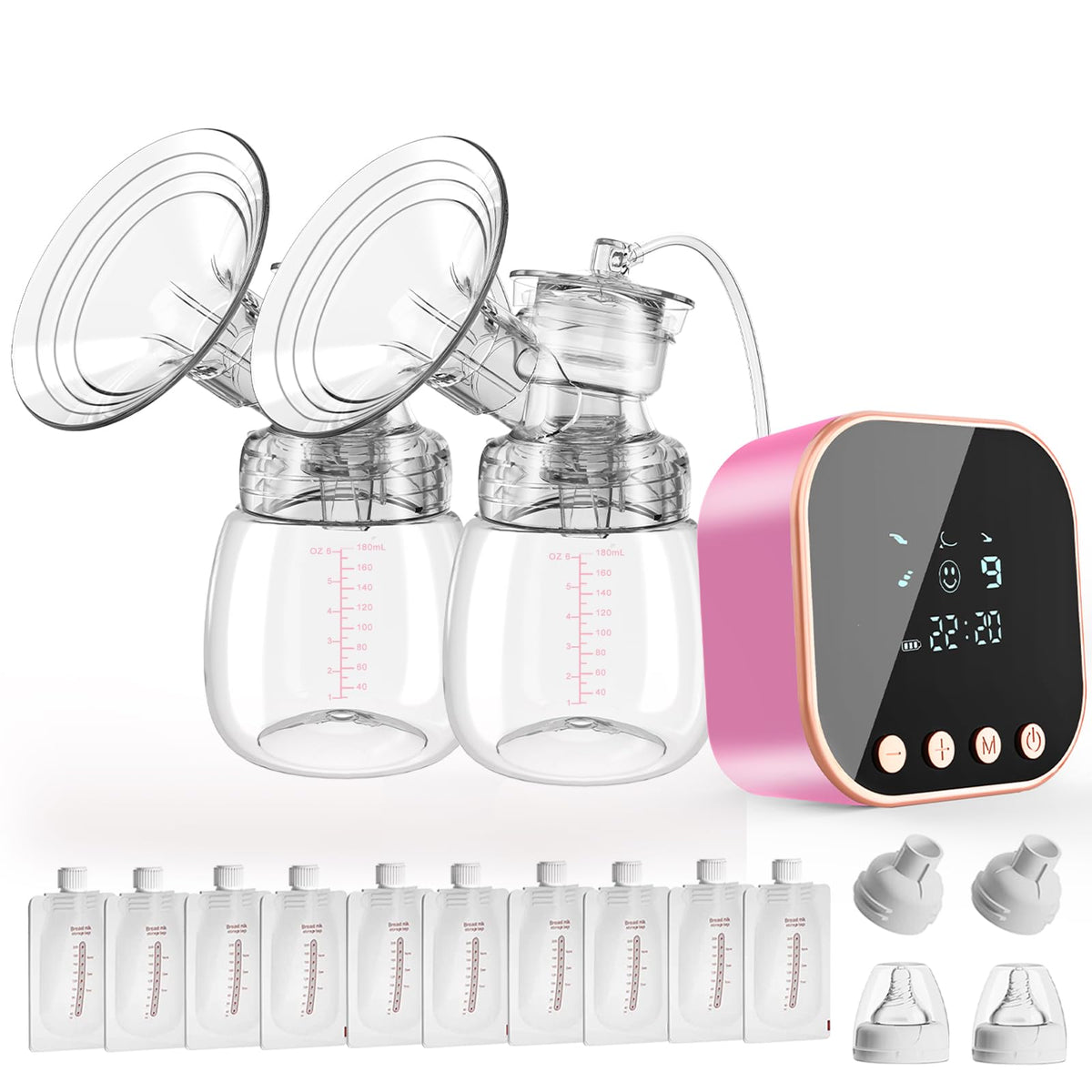 Lulia double electric breast pump front view pink for comfortable pumping sessions