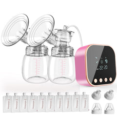 Lulia double electric breast pump front view pink for comfortable pumping sessions
