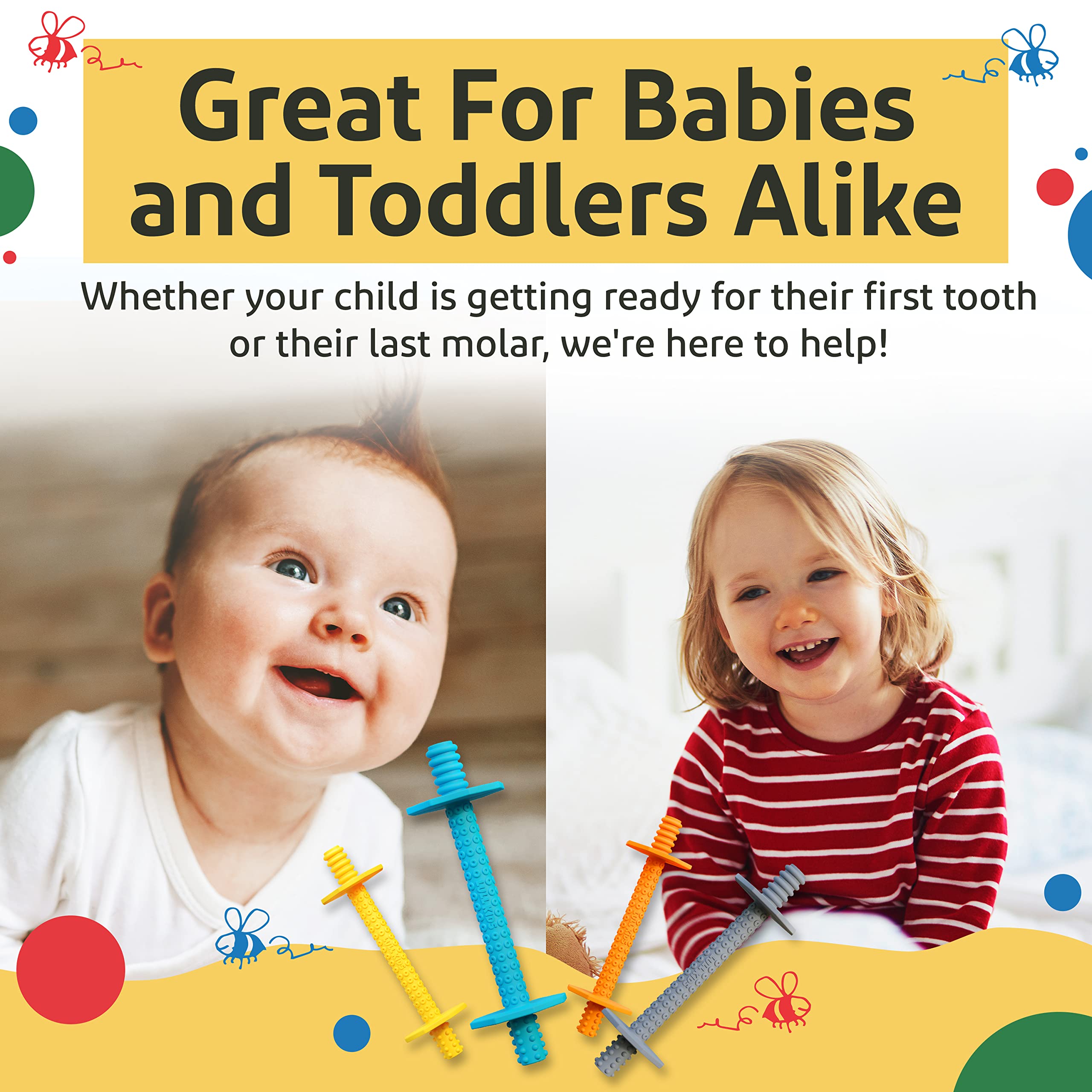 Lull Kids teether in hand – easy grip to engage infants during teething play.