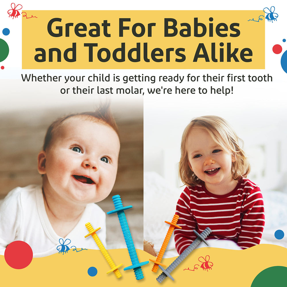 Lull Kids teether in hand – easy grip to engage infants during teething play.