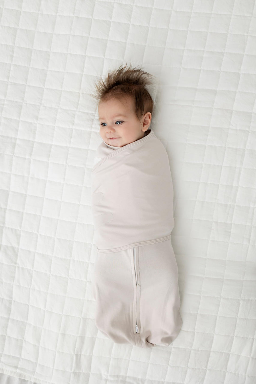 LullaBaby Swaddle with two-way zipper enables quick diaper changes.
