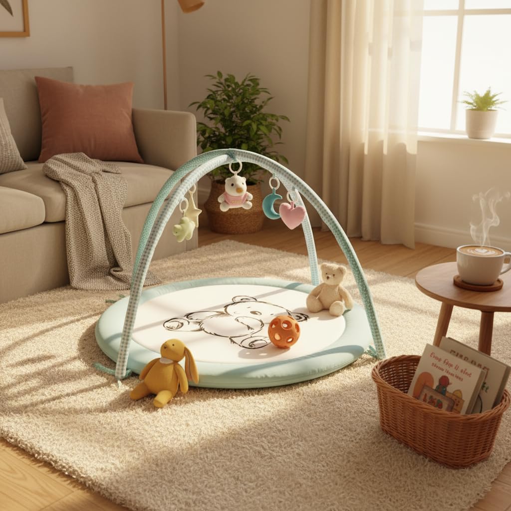 Lullaby Cotton machine-washable mat for easy cleanup after messy sessions.