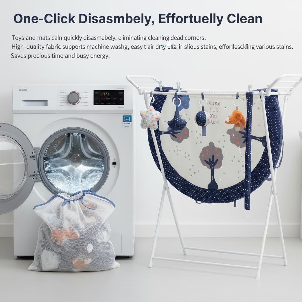LULLABY COTTON machine-washable play mat for easy cleaning after messy sessions.