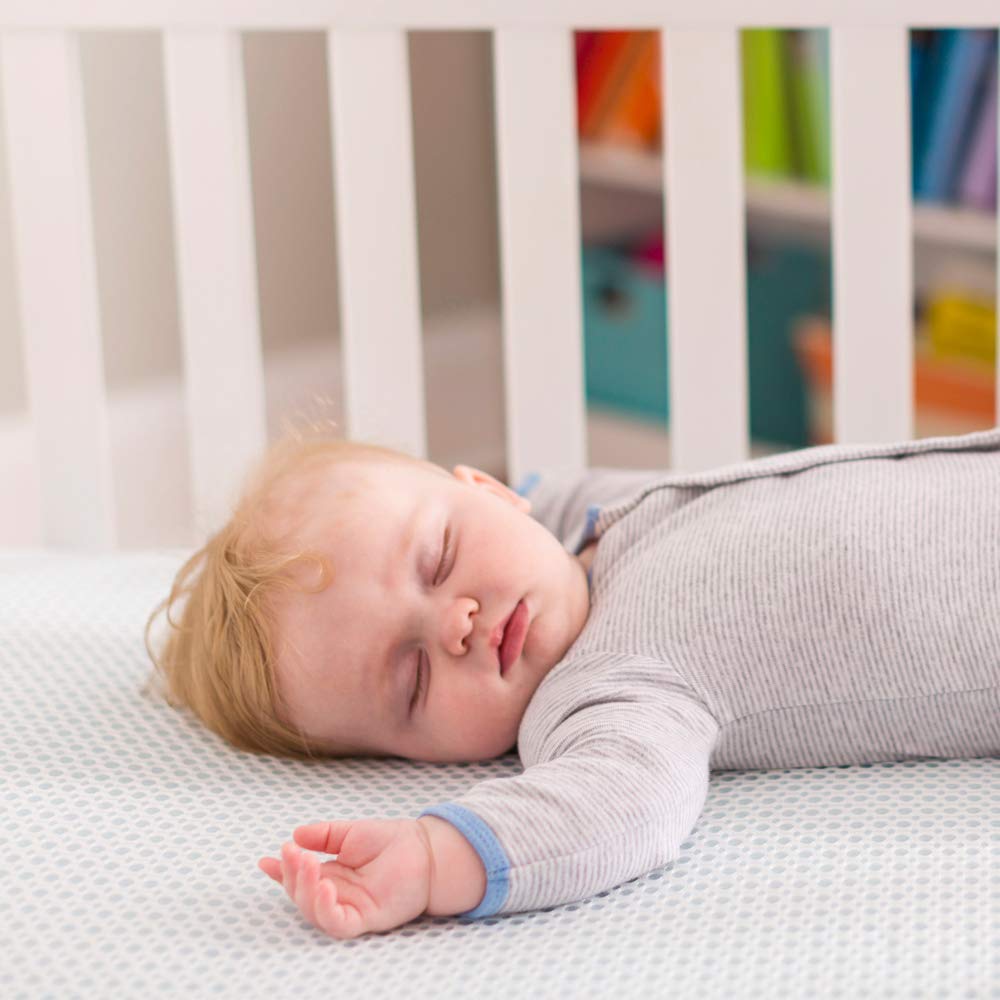 Lullaby Earth infant-side-firmer detail highlights two-stage design for newborn sleep.