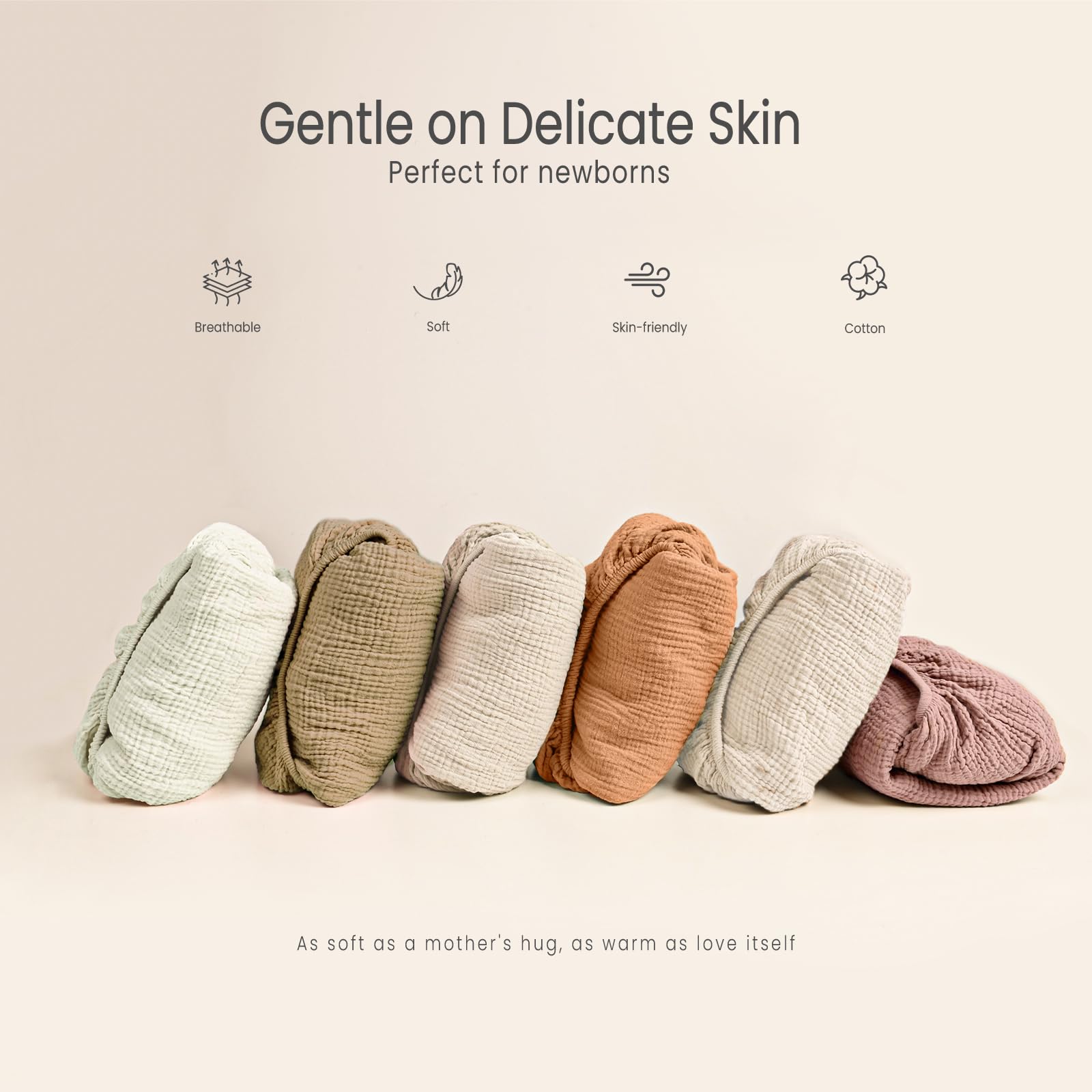 Lulu Moon muslin crib sheets 2-pack display highlighting value and easy laundry rotation