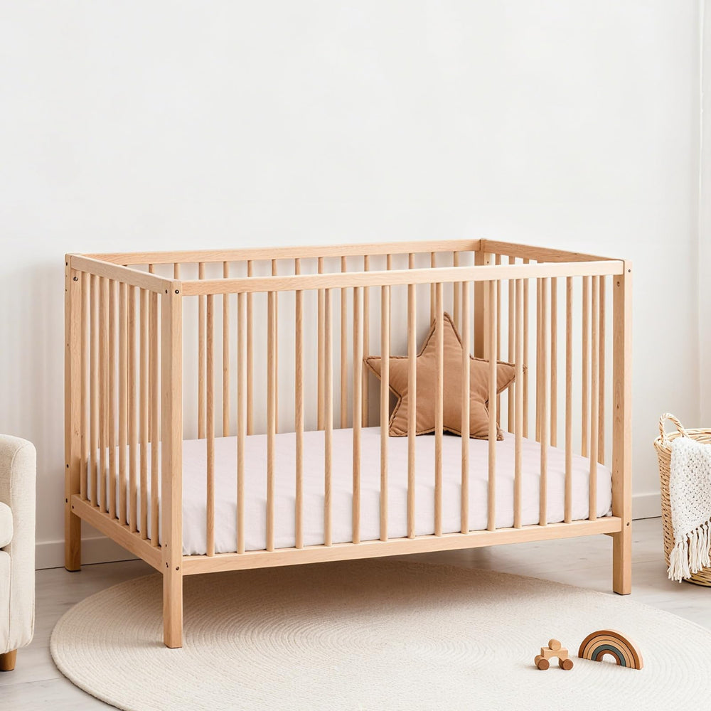 Lulu Moon muslin crib sheets nursery decor close-up for cohesive bedding look.