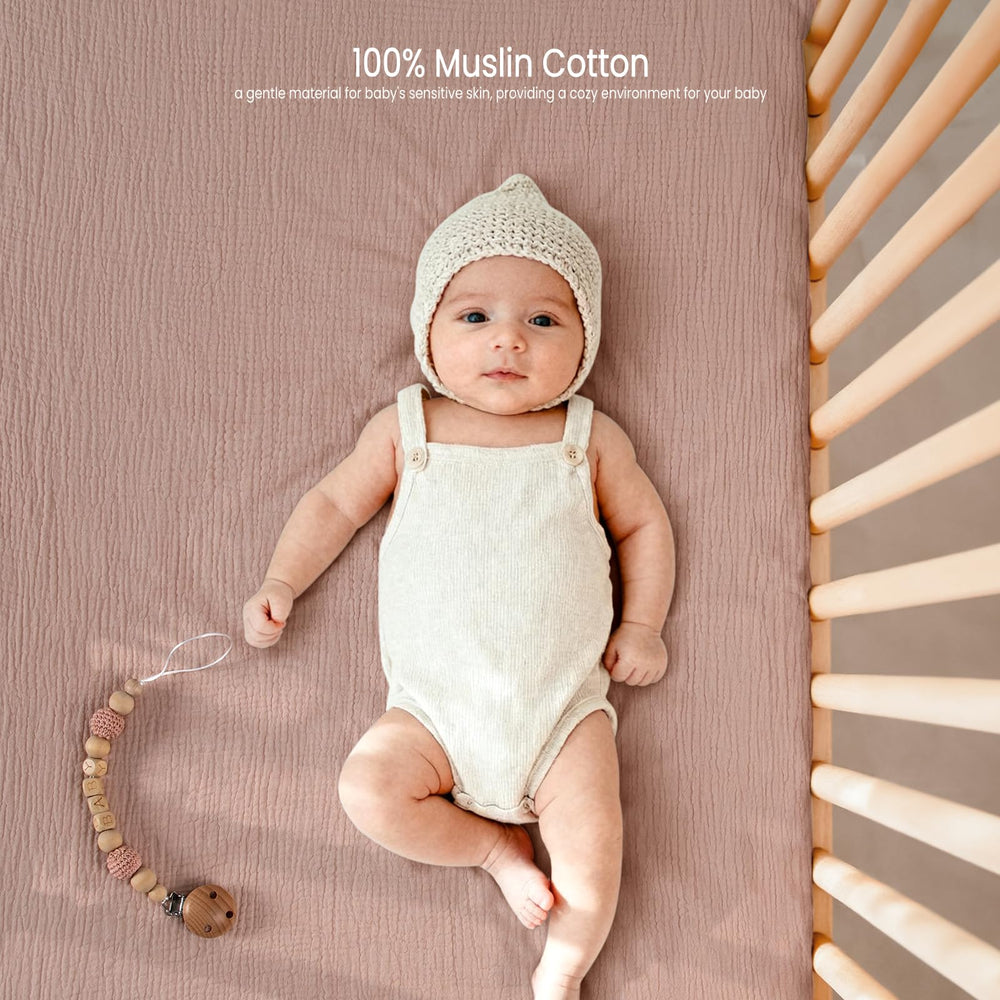 Lulu Moon Muslin Crib Sheets enhance nursery decor with soft tones