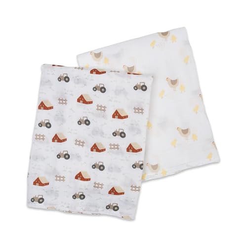 Lulujo Baby Swaddle Rooster design wide shot demonstrates cozy fabric.