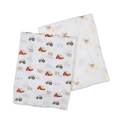 Lulujo Baby Swaddle Rooster design wide shot demonstrates cozy fabric.