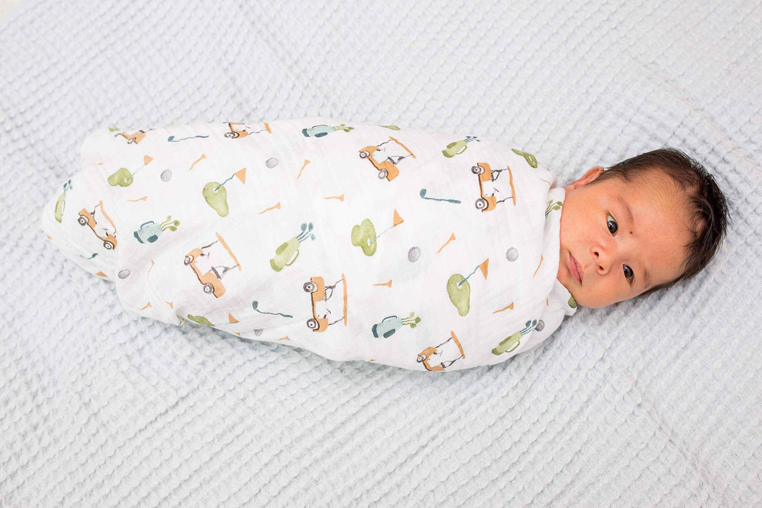 Lulujo Golf Swaddle is machine washable for easy after-bath or messy days