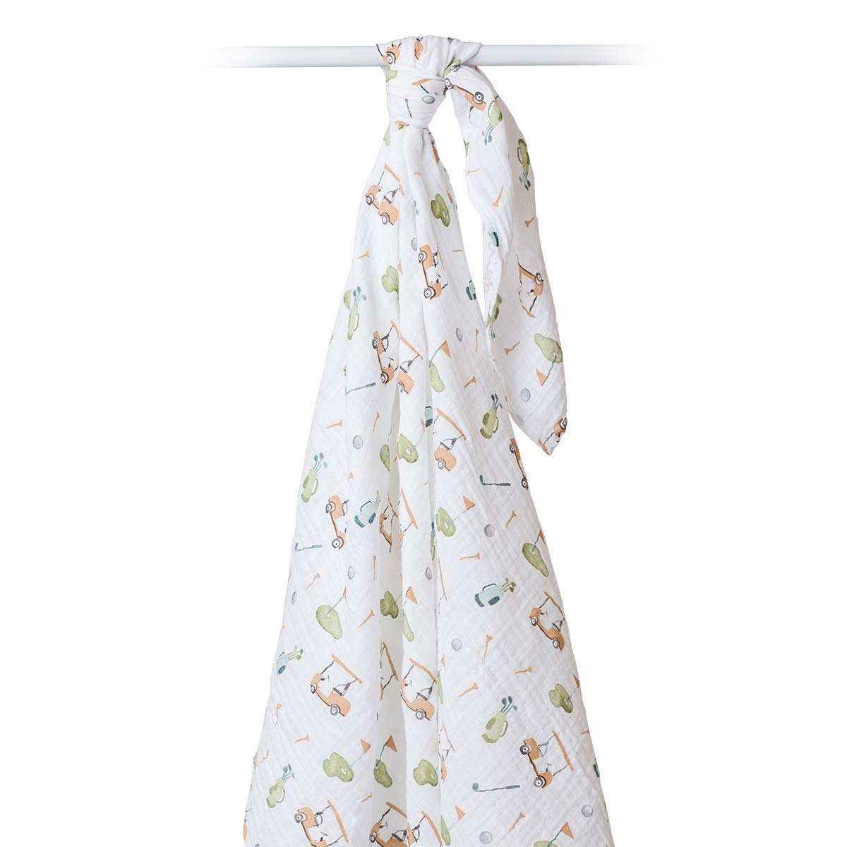 Lulujo Golf Swaddle pattern green beige showcases playful golf-inspired nursery style