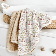 Lulumoon baby blanket floral front muslin-closeup highlights breathable fabric for day naps