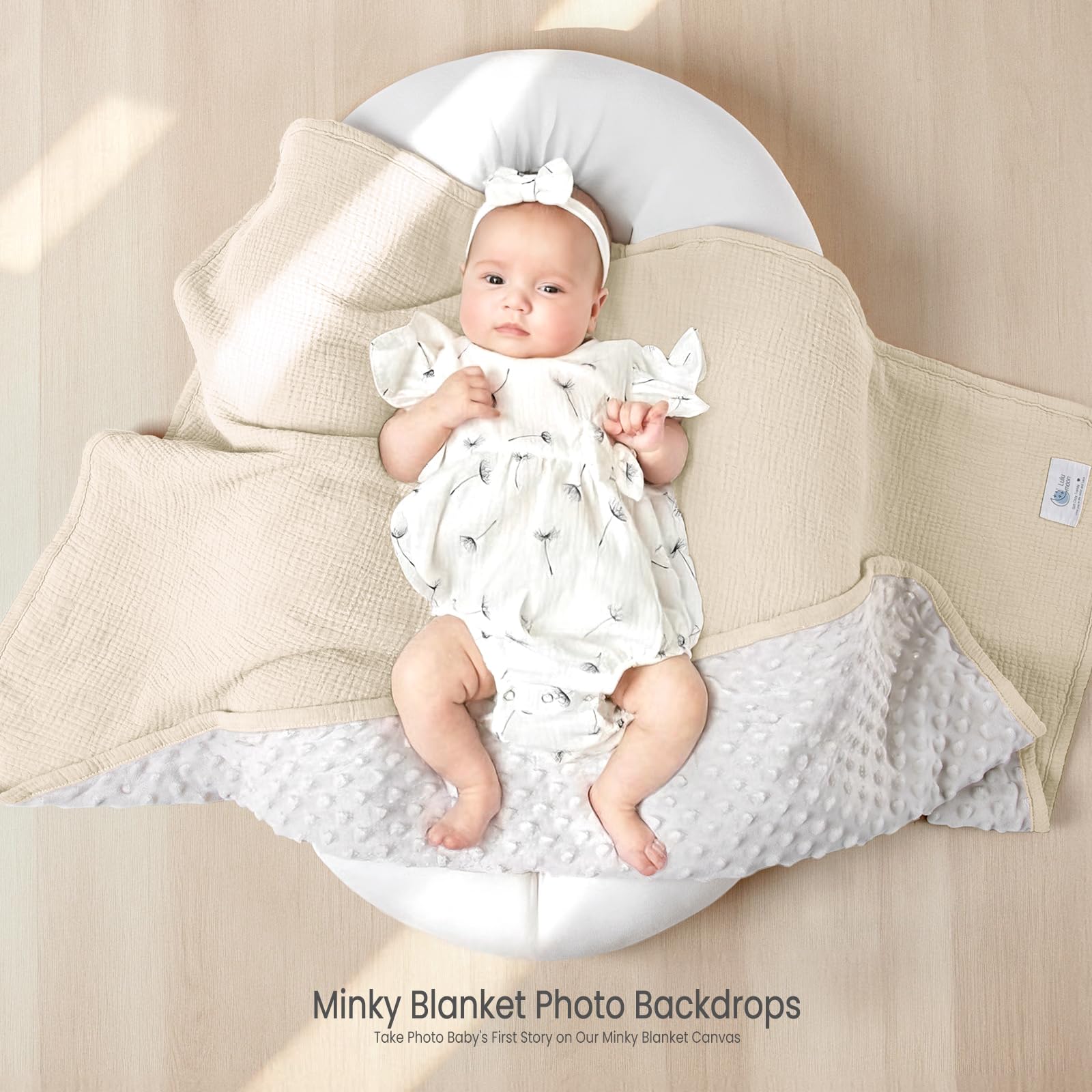 lulumoon baby blanket minky-back view emphasizes warm, cozy backing for soothing feeds