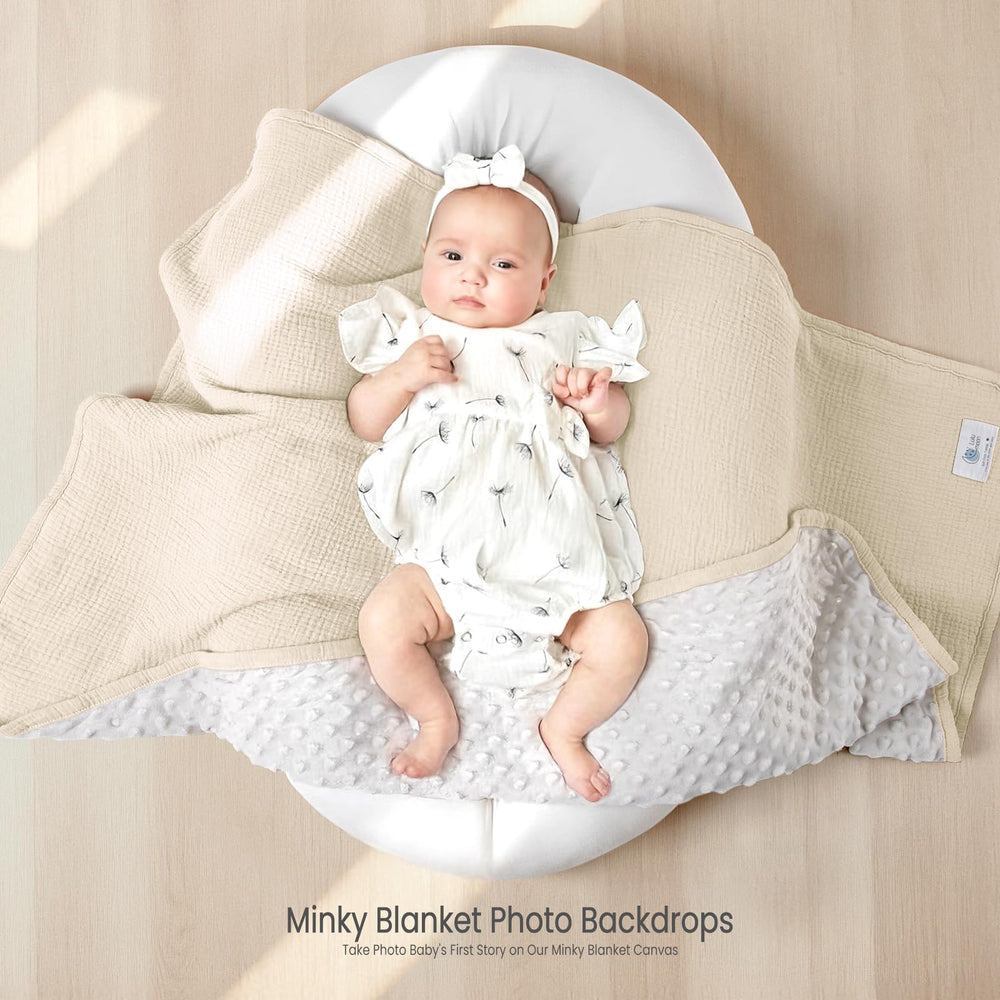 lulumoon baby blanket minky-back view emphasizes warm, cozy backing for soothing feeds